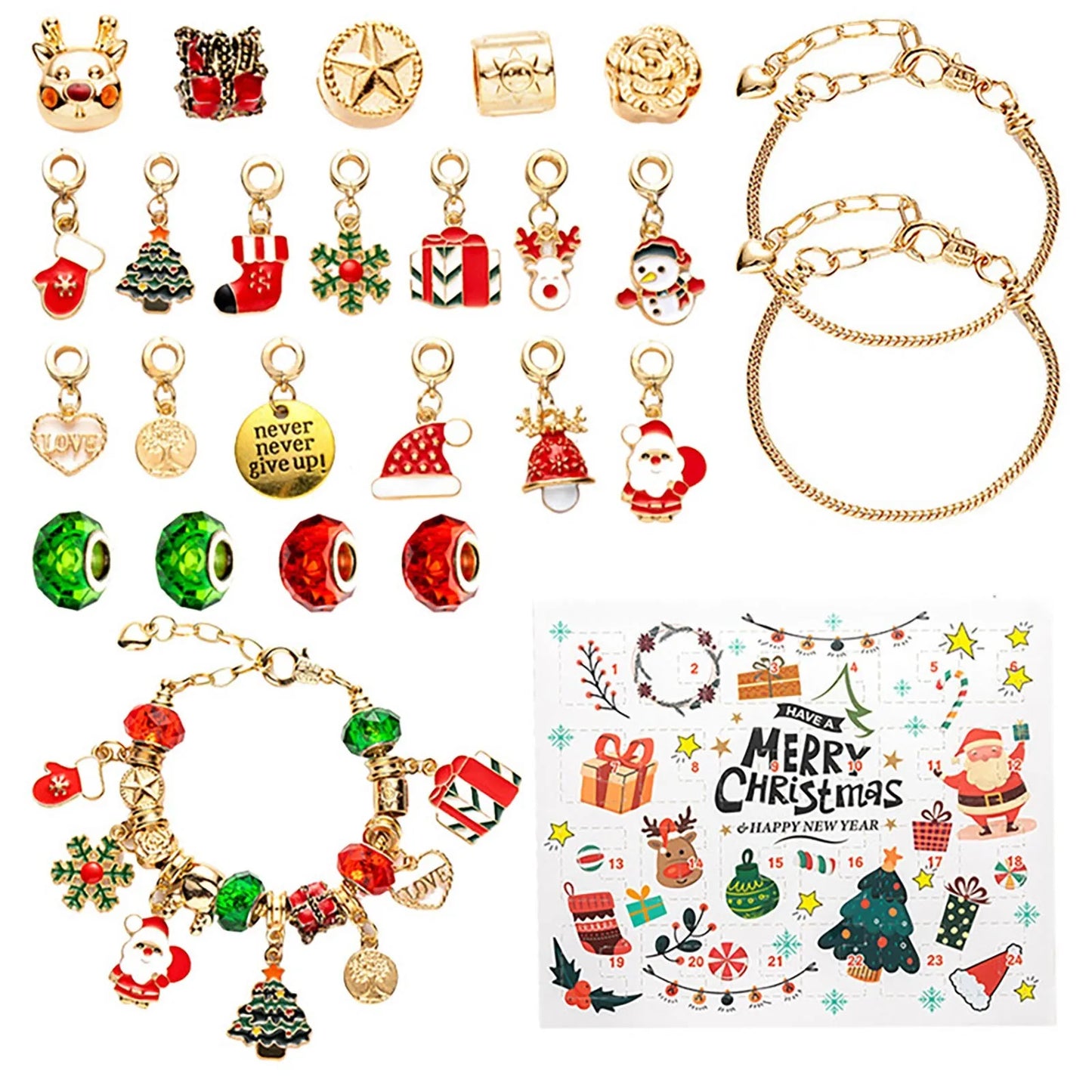 🎁 Christmas Advent Calendar Bracelet Set – 24 Days of Cozy Holiday Magic