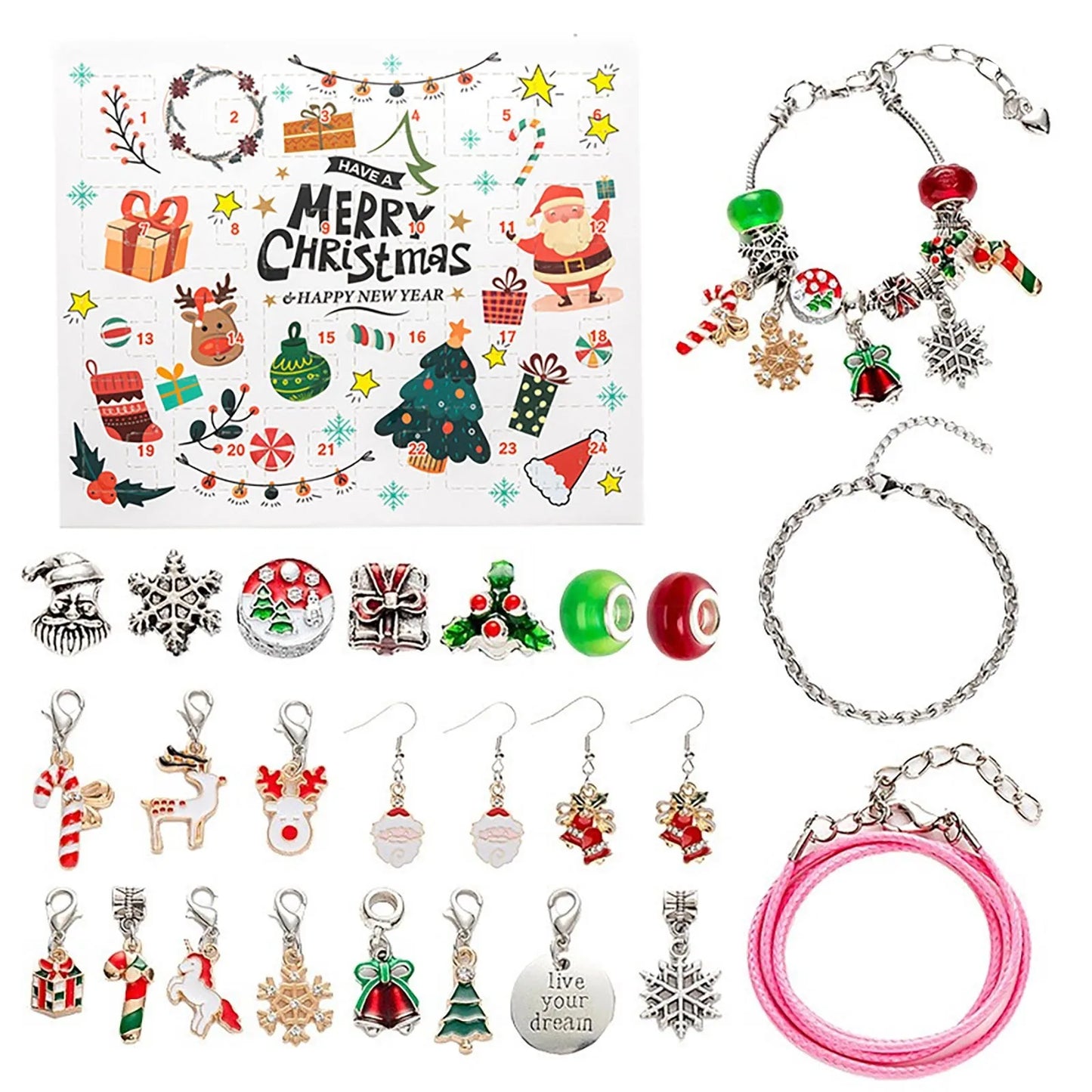 🎁 Christmas Advent Calendar Bracelet Set – 24 Days of Cozy Holiday Magic