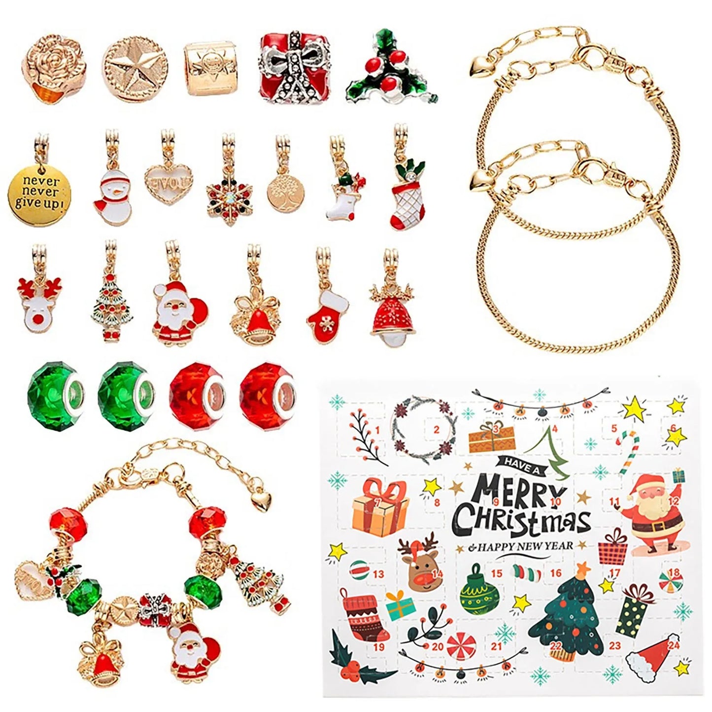 🎁 Christmas Advent Calendar Bracelet Set – 24 Days of Cozy Holiday Magic